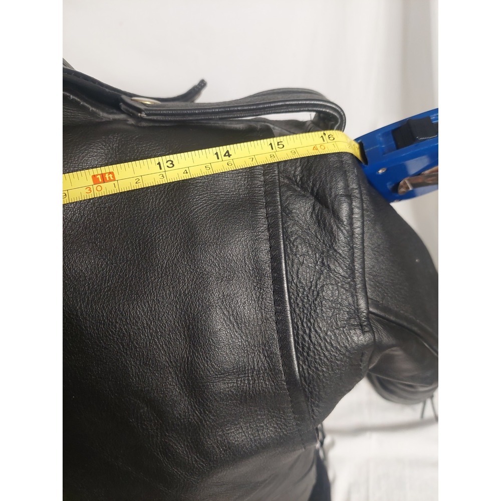 A-1 Vintage Black Leather Biker Jacket  Medium Rock Core 1950s 1960s 1980s Style - Picture 8 of 16